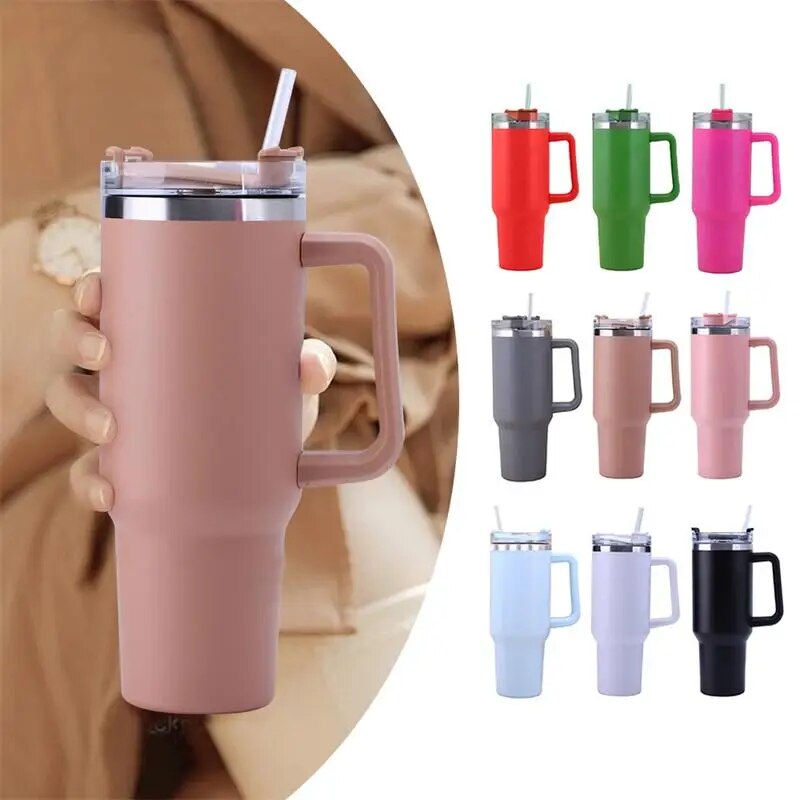 40oz Stainless Steel Insulation Cup With Handle Light Pink J5091