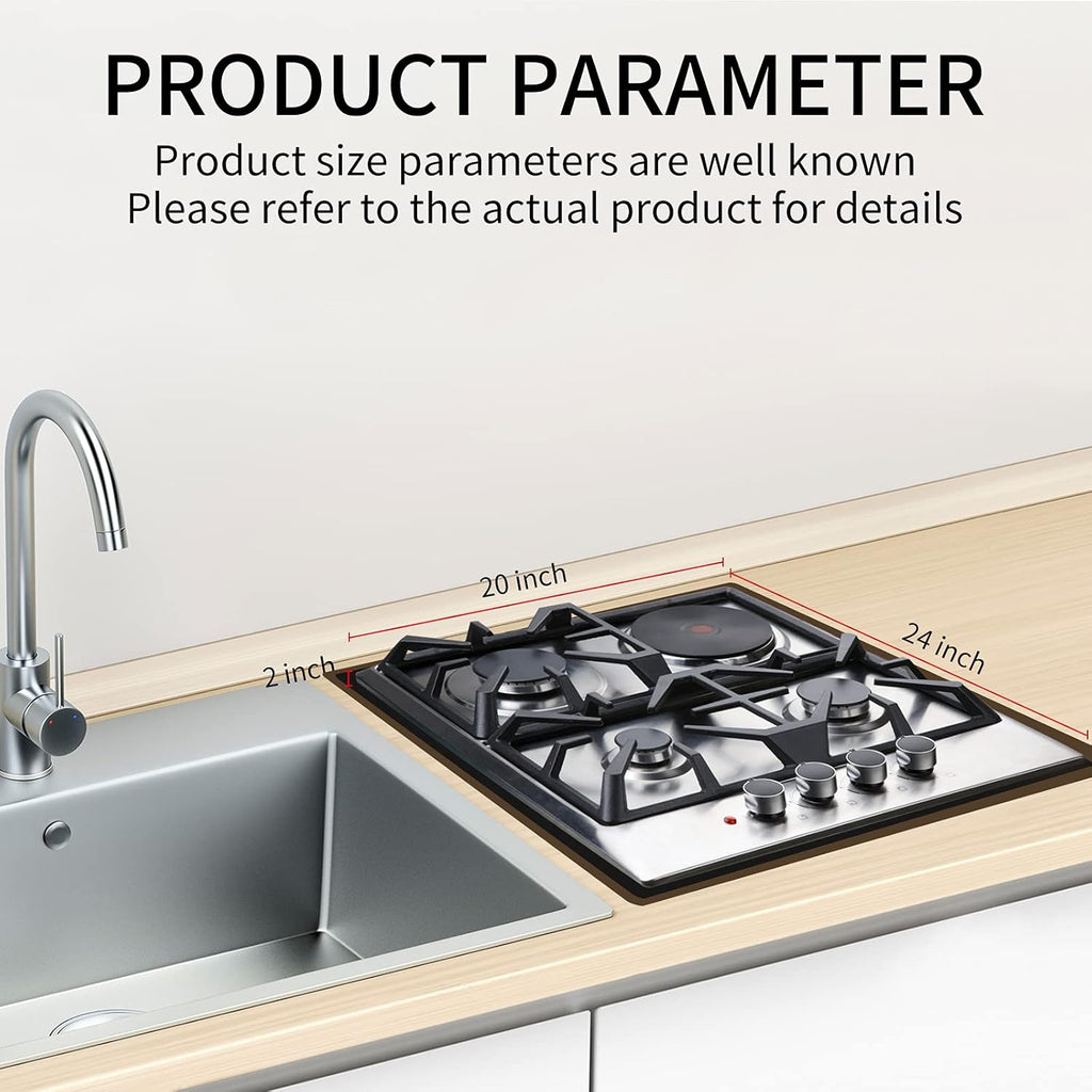 24×20 Inches Stainless Steel Gas Cooktop with 3 Sealed Burners +1 Electric Stove T340