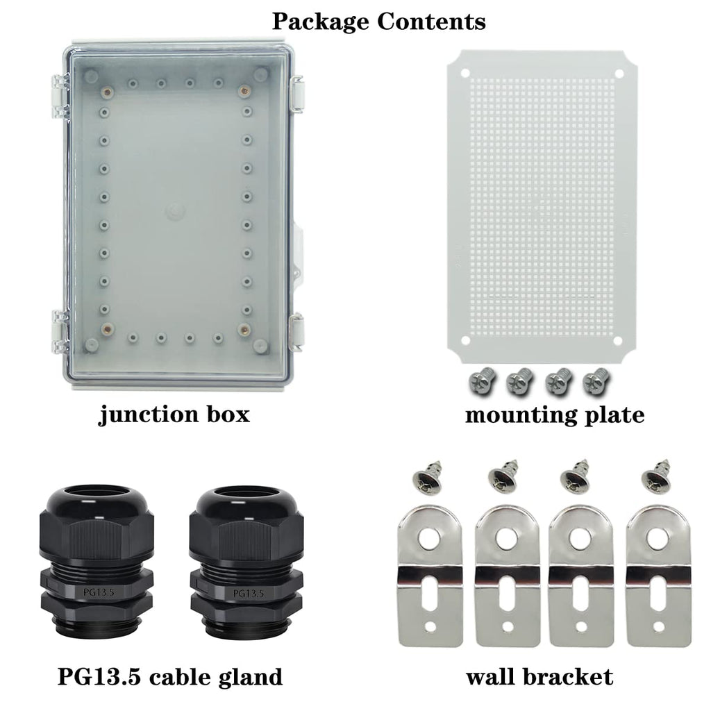 IP67 Waterproof Hinged Clear Cover Plastic Enclosure with Mounting Plate, Pack of 2 Y169