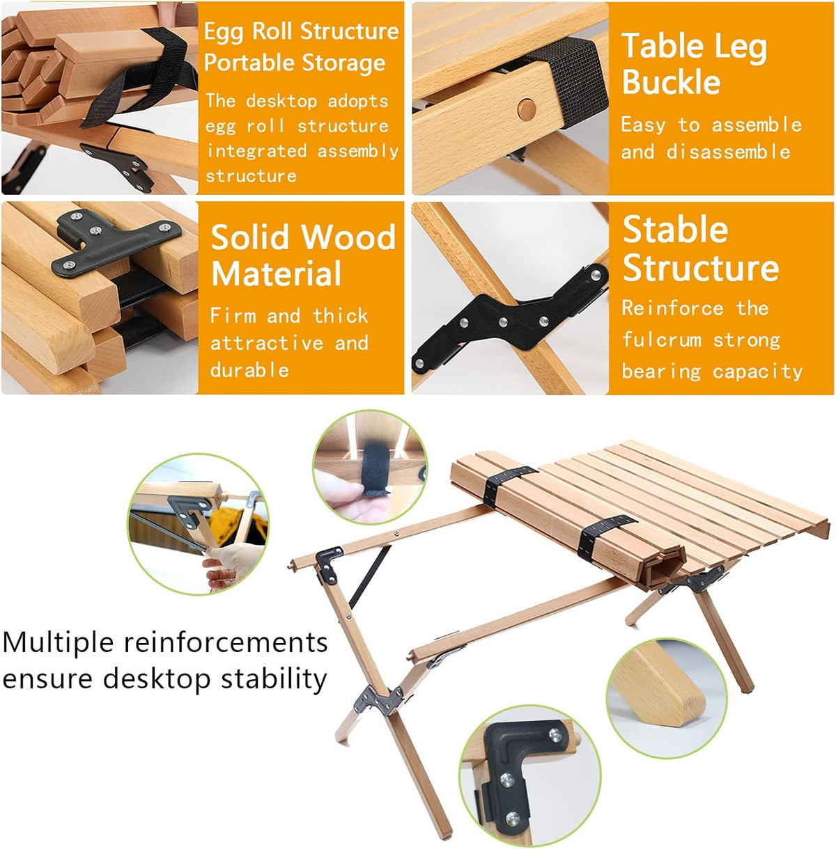 Solid Wood Folding Camping Table and Chair Set (Beech) P491136