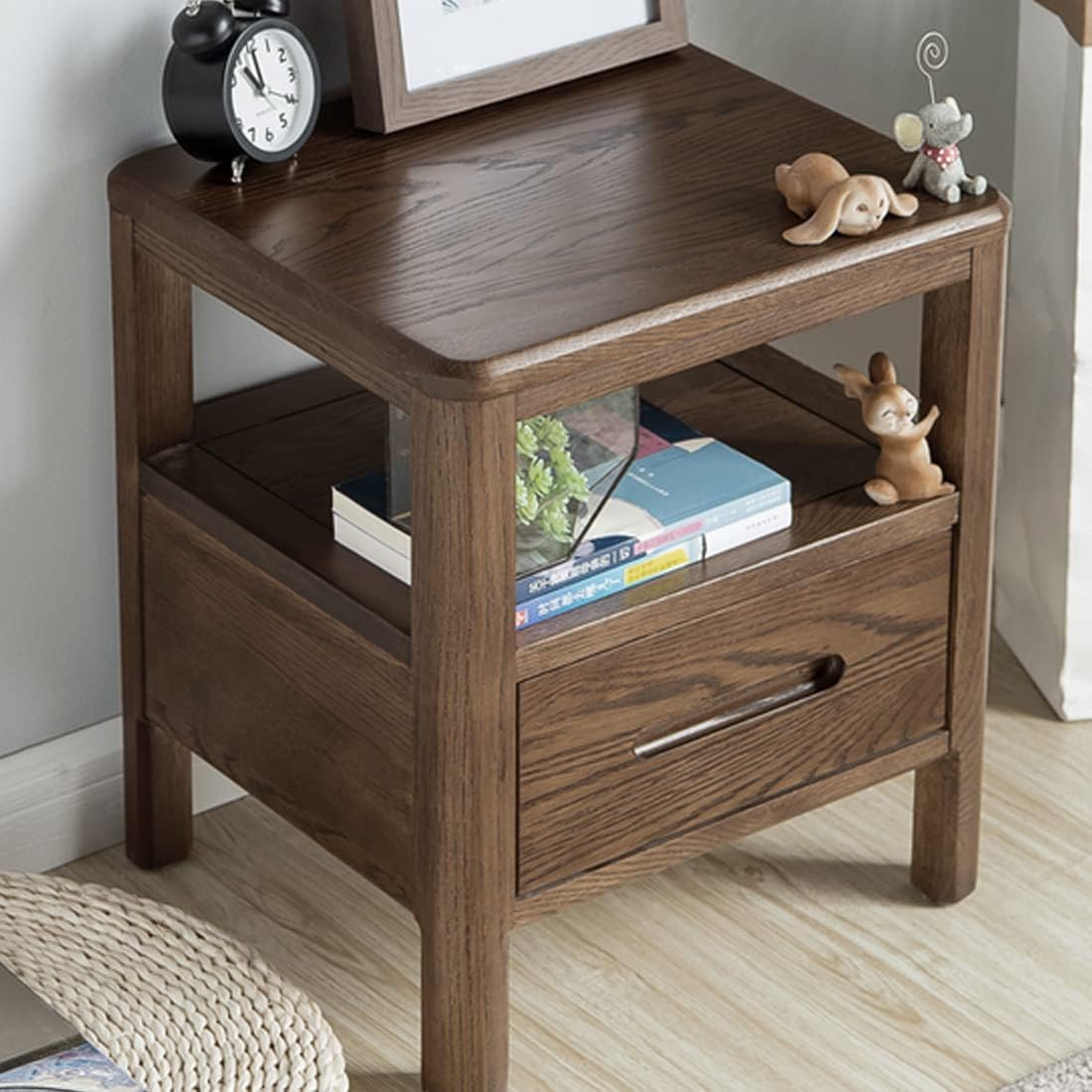 Walnut Color Solid Wood Nightstand with 1 Drawer W5111