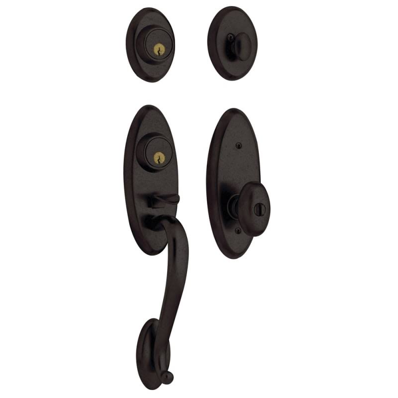 Two-Point Lock Full Dummy Handleset Egg Knob Distressed Oil Rubbed Bronze C48445