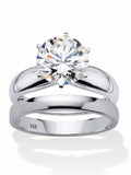 Round Cubic Zirconia 2-Piece Solitaire Wedding Ring Set in Sterling Silver Y8162