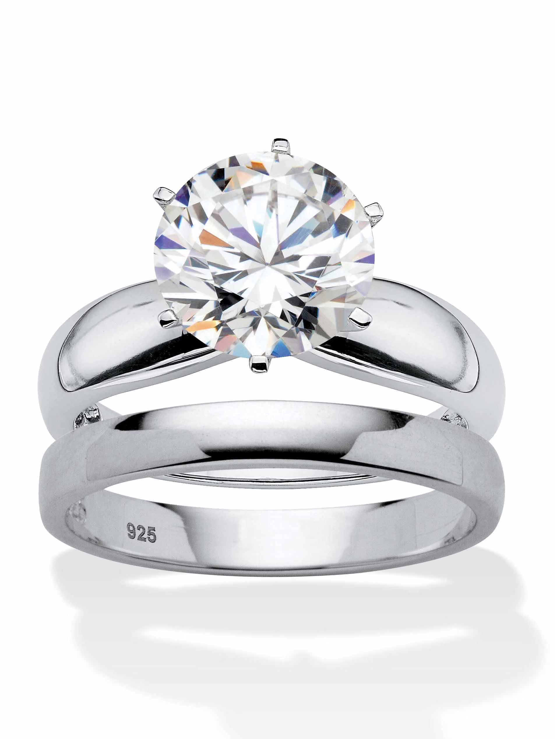 Round Cubic Zirconia 2-Piece Solitaire Wedding Ring Set in Sterling Silver Y8162