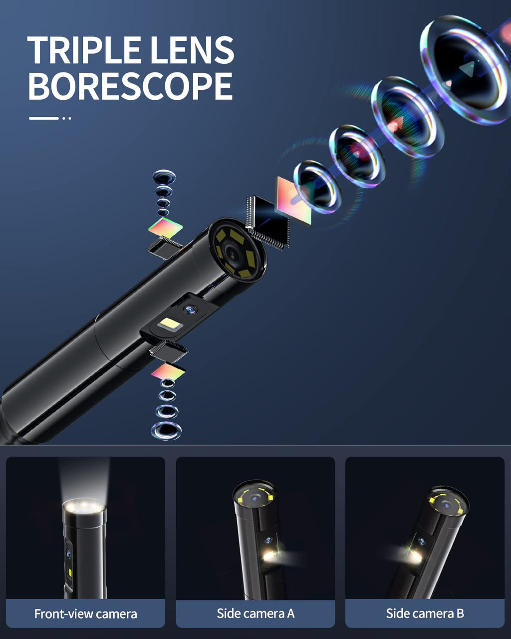 16.4ft Waterproof Flexible Borescope Inspection Camera with Light I44413