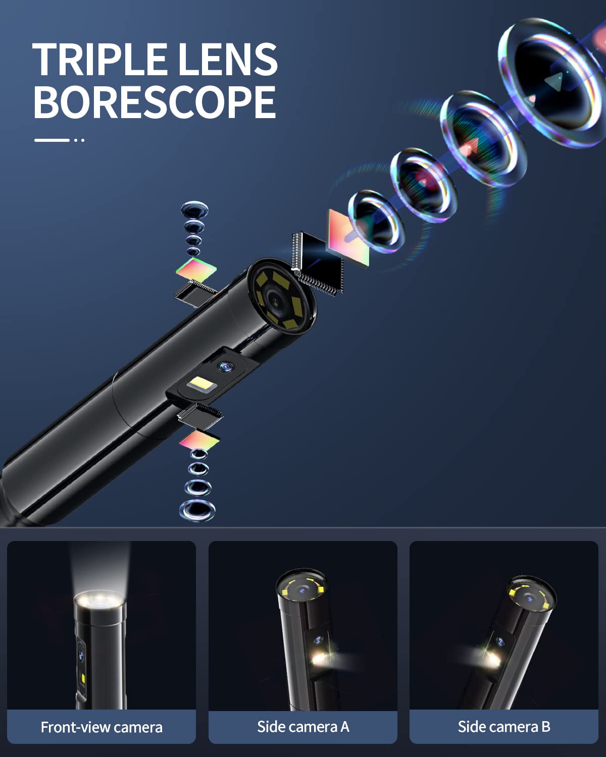16.4ft Waterproof Flexible Borescope Inspection Camera with Light I44413