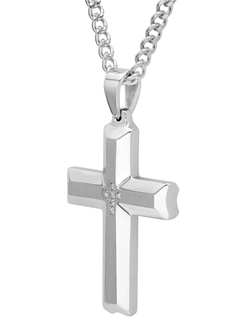 Men's Stainless Steel Diamond Accent Cross Pendant Necklace G291388