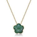 Green Malachite Five Petal Flower Pendant Necklace in 925 Sterling Silver with Yellow Gold Plating on 18 Inch Chain with Spring Ring V494906