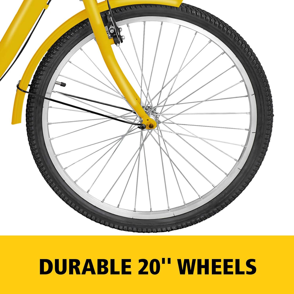 Adult Tricycle 20 inch, Three Wheel Bikes 7 Speed, Yellow Tricycle with Bell Brake System, Cargo Basket Z395064