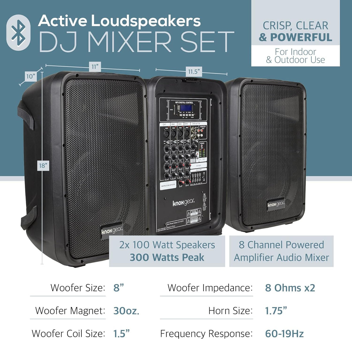 Portable 8” 300 Watt DJ PA System with Wired Microphone & Tripod Stands Q608