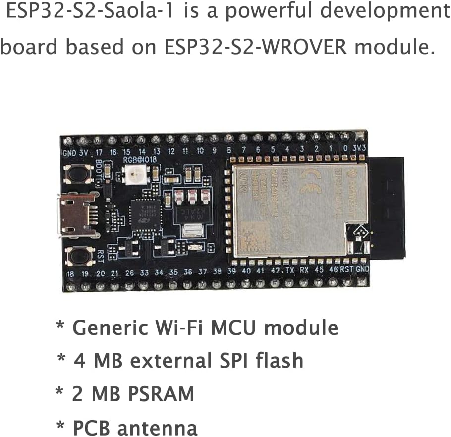 ESP32-S2 Development Board with 4MB Flash and 2MB PSRAM, Pack of 2 L10981
