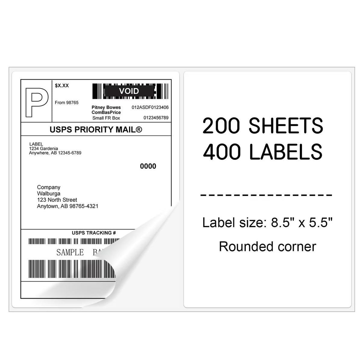 Half Sheet Labels with Rounded Corner, White Shipping Labels - 5-1/2" X 8-1/2" - 400 Labels R326