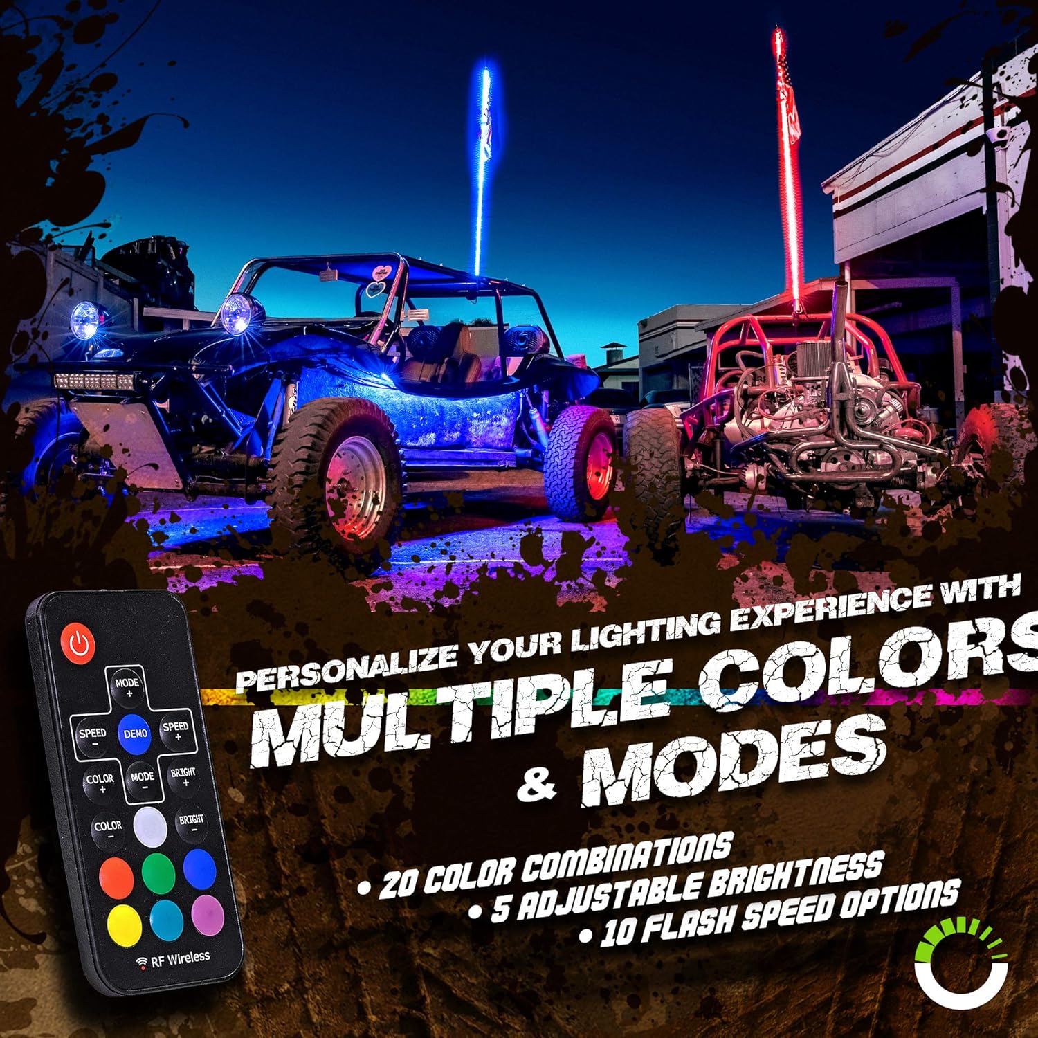 2pc 3ft LED Whip Lights for UTV ATV with RF Wireless Remote Z9596