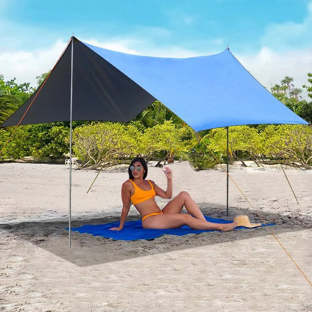 Blue Portable Sun Shelter Beach Tent Canopy with 6 Sandbags C619