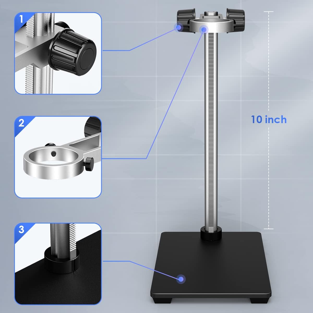 Microscope Base Stand Universal Holder Desktop Support Bracket for Max 1.4 Diameter USB LCD Digital Microscope Magnifier Camera, Aluminum Alloy R6300
