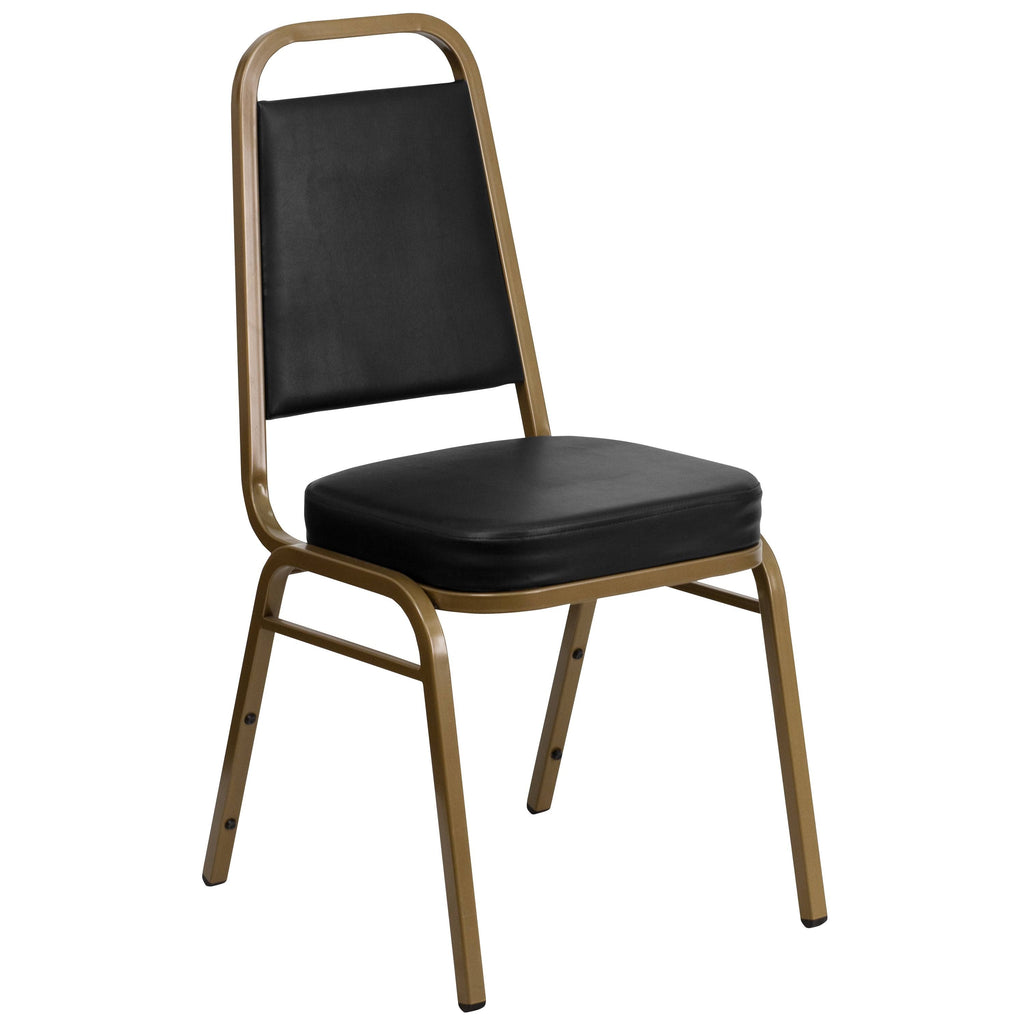 Black Vinyl Stacking Banquet Chair with Gold Frame I142929
