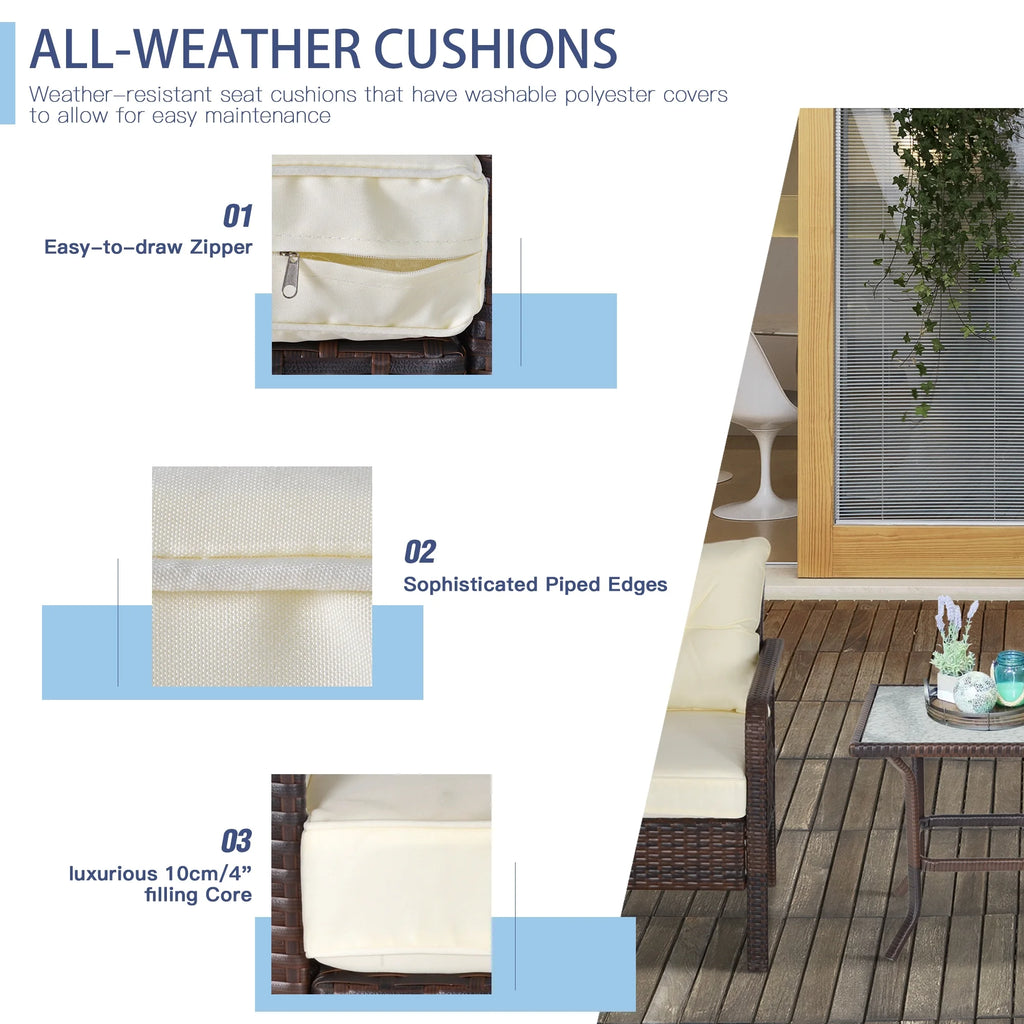 5pc PE Wicker Balcony Furniture Set with Ottomans, Steel, Cream C226