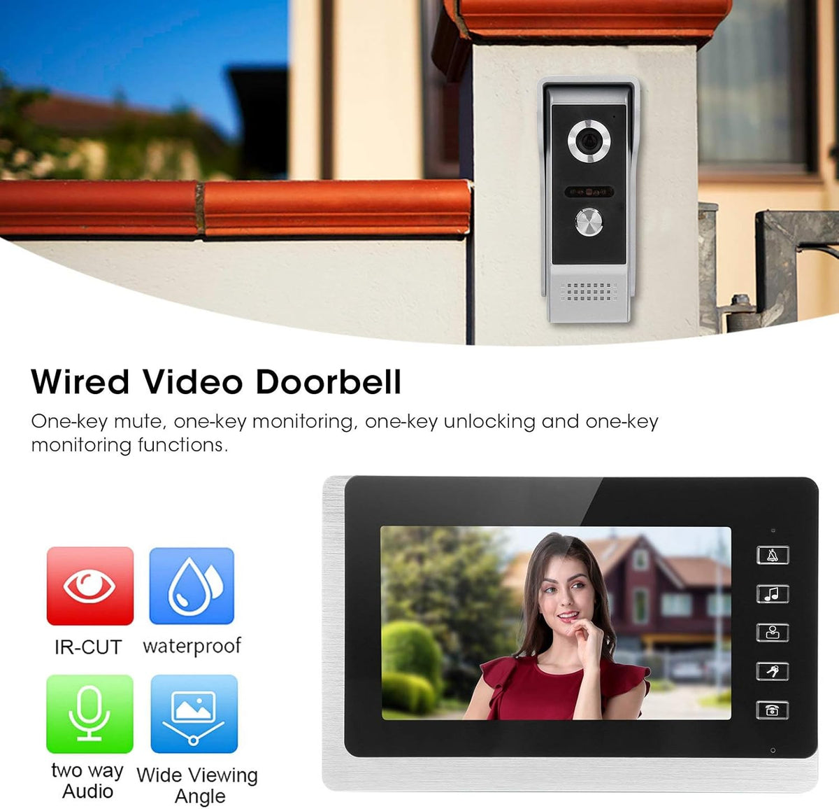 Wired Video Door Phone Intercom System with 7 Inch TFT LCD Monitor A142678