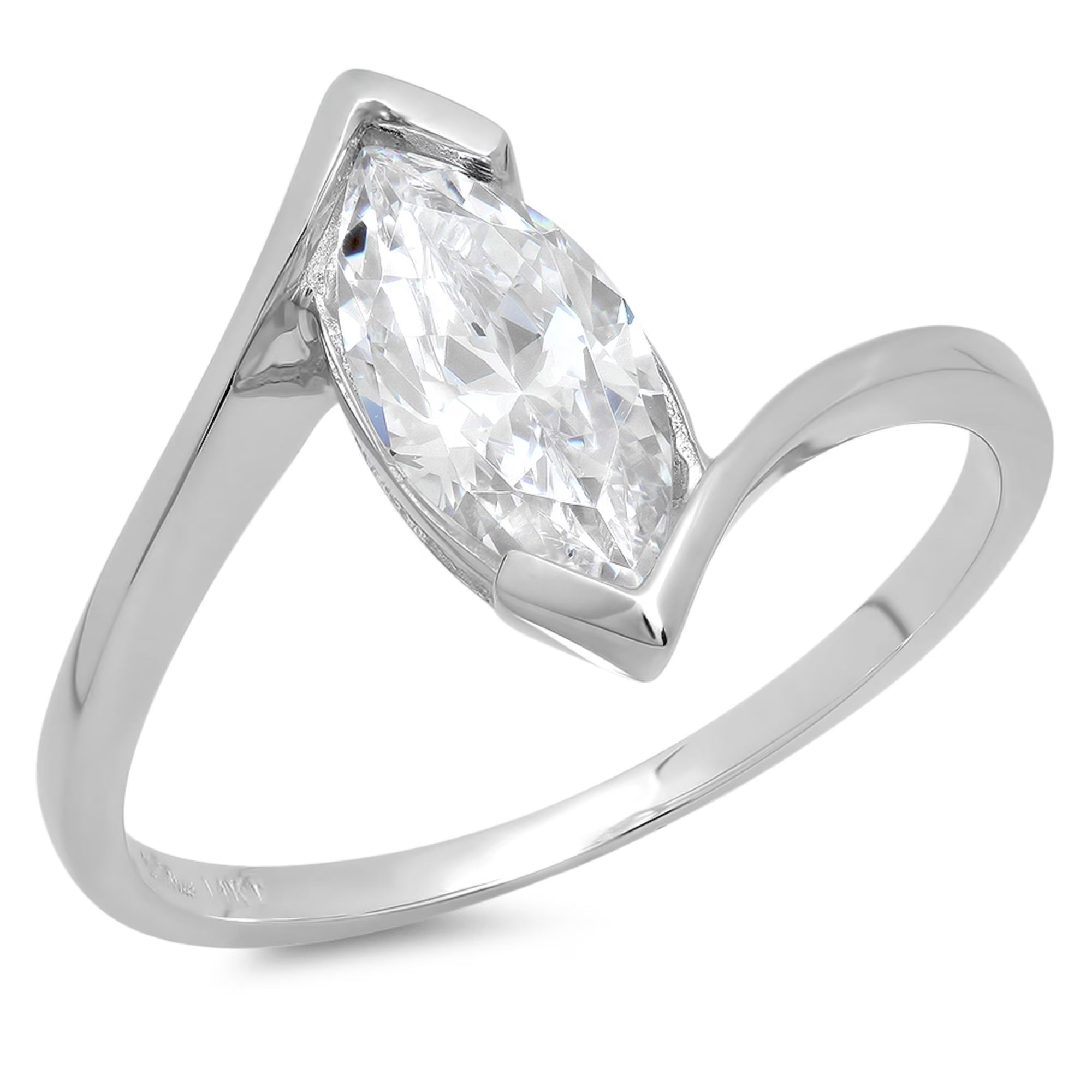 14k white gold marquise cut clear simulated diamond engagement ring size 9.75 L827