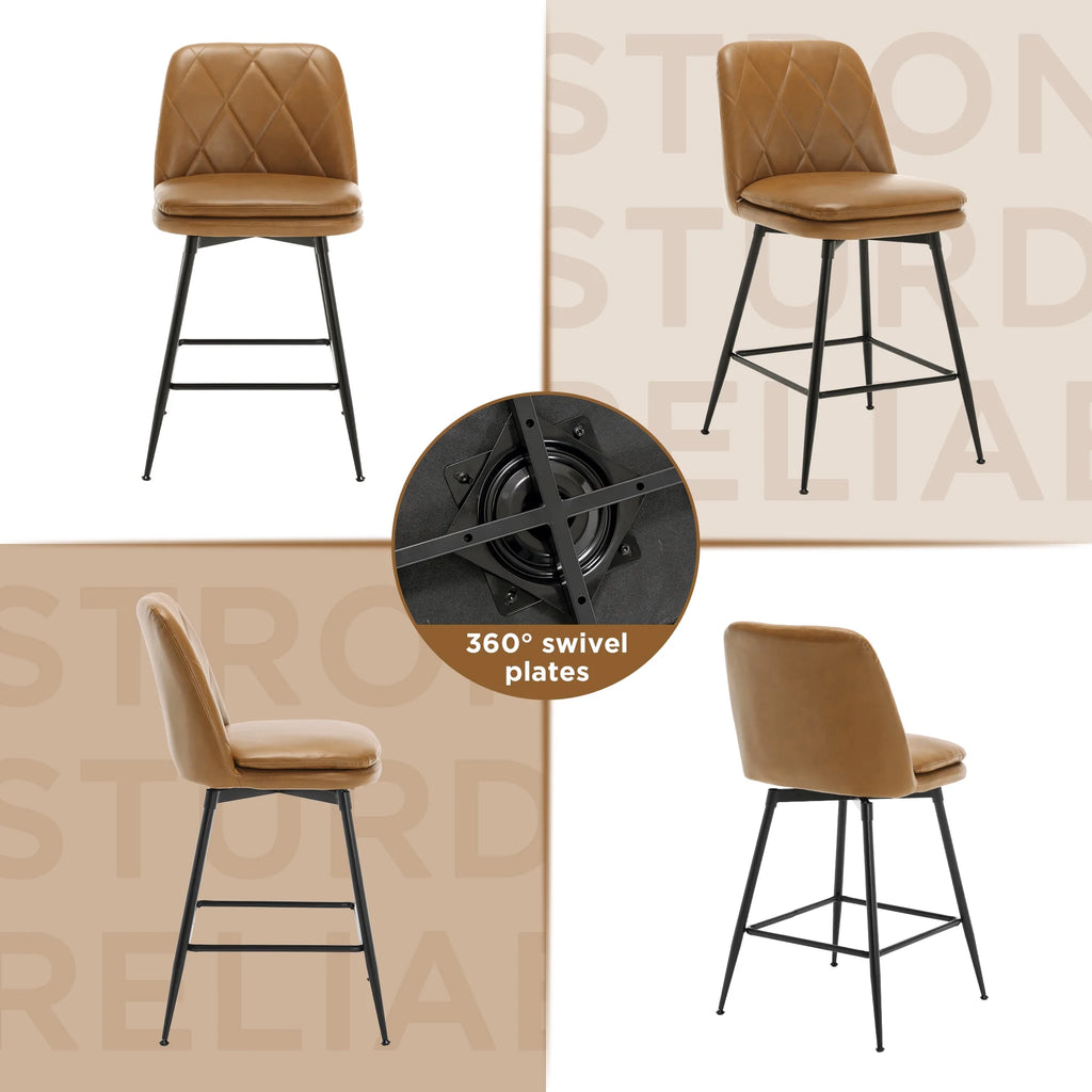 Brown Faux Leather Swivel Counter Height Bar Stools Set of 4 T94677