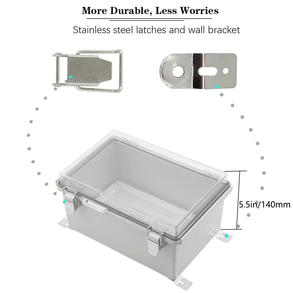 IP67 Waterproof Hinged Clear Cover Plastic Enclosure with Mounting Plate, Pack of 2 Y169