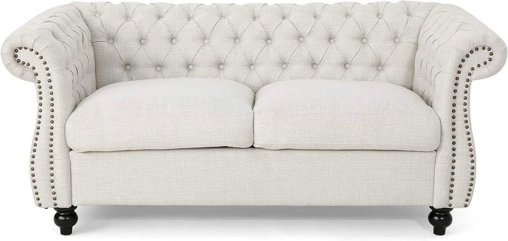 Beige and Dark Brown Chesterfield Loveseat Sofa A90828