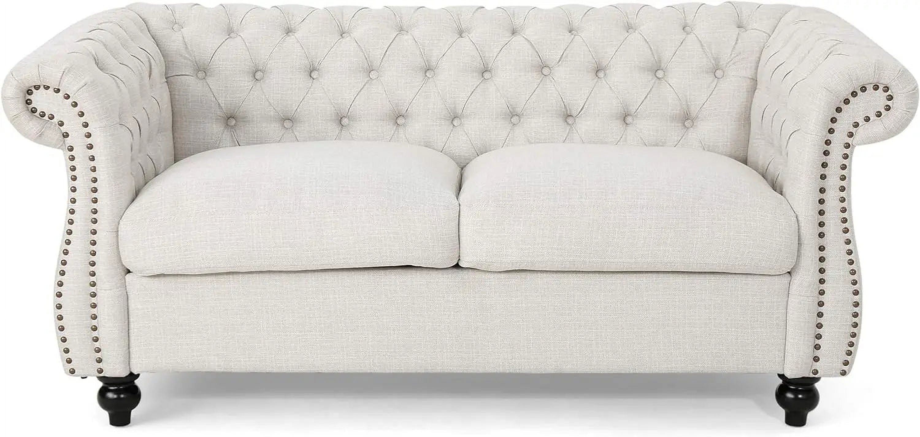 Beige and Dark Brown Chesterfield Loveseat Sofa A90828