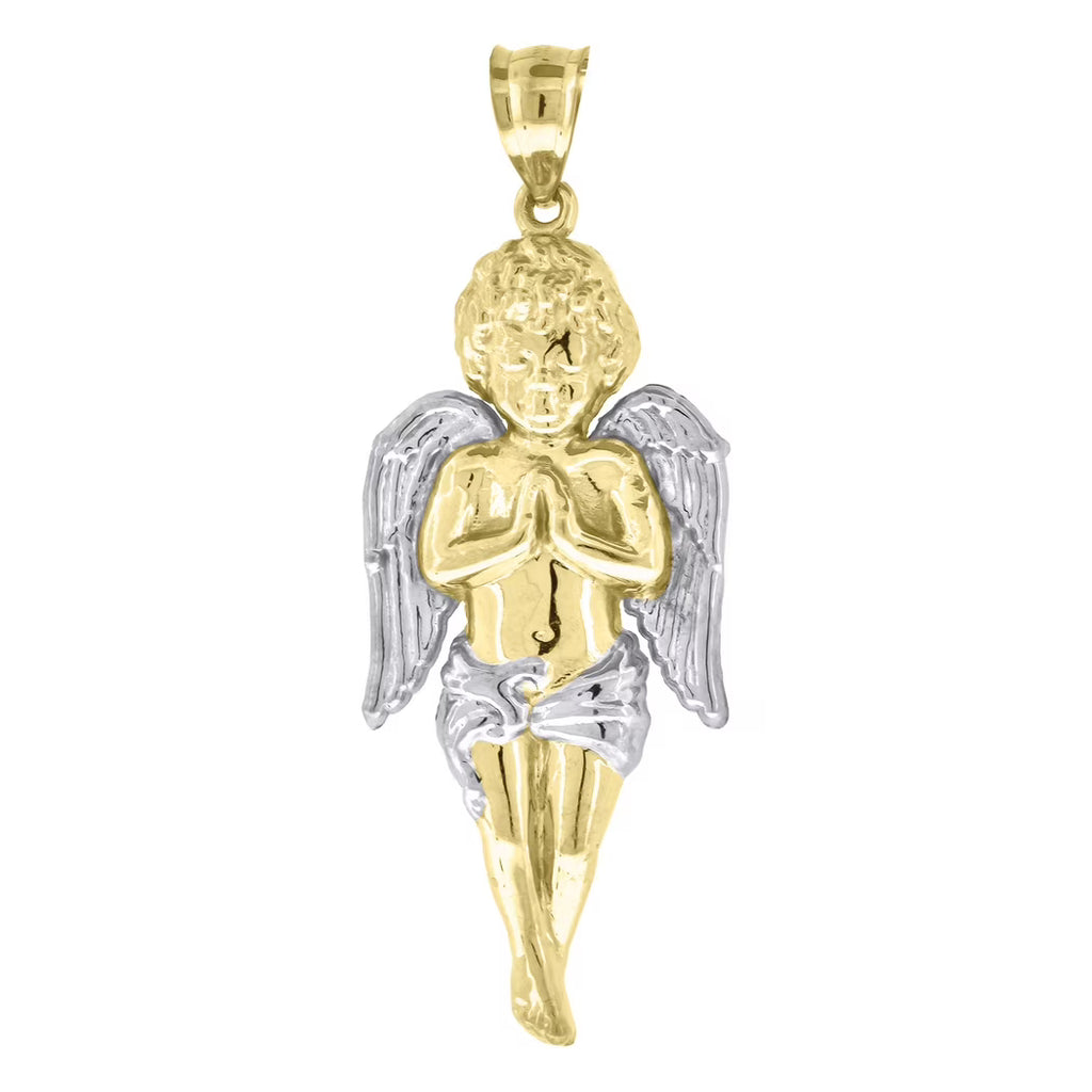 10k Two Tone Gold Cupid Angel Religious Charm Pendant Necklace R50812