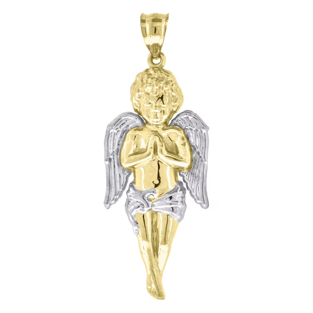 10k Two Tone Gold Cupid Angel Religious Charm Pendant Necklace R50812