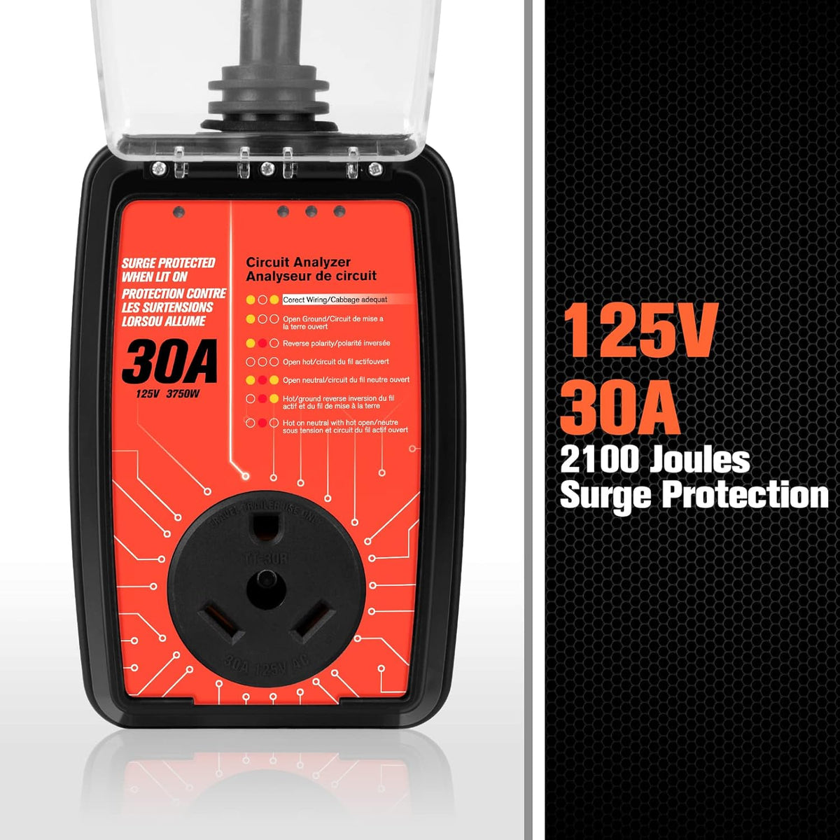 RV Surge Protector 30 Amp Circuit Analyzer with Waterproof Cover, Pack of 2 K507536