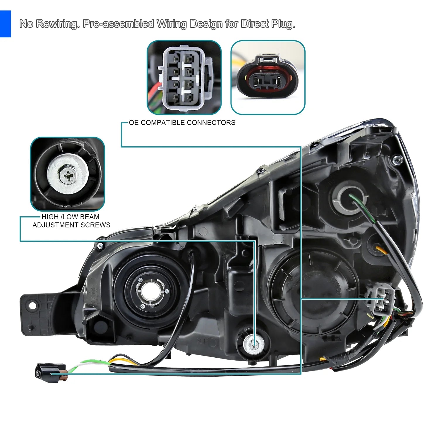 Chrome Housing Clear Lens Projector Headlight D74957