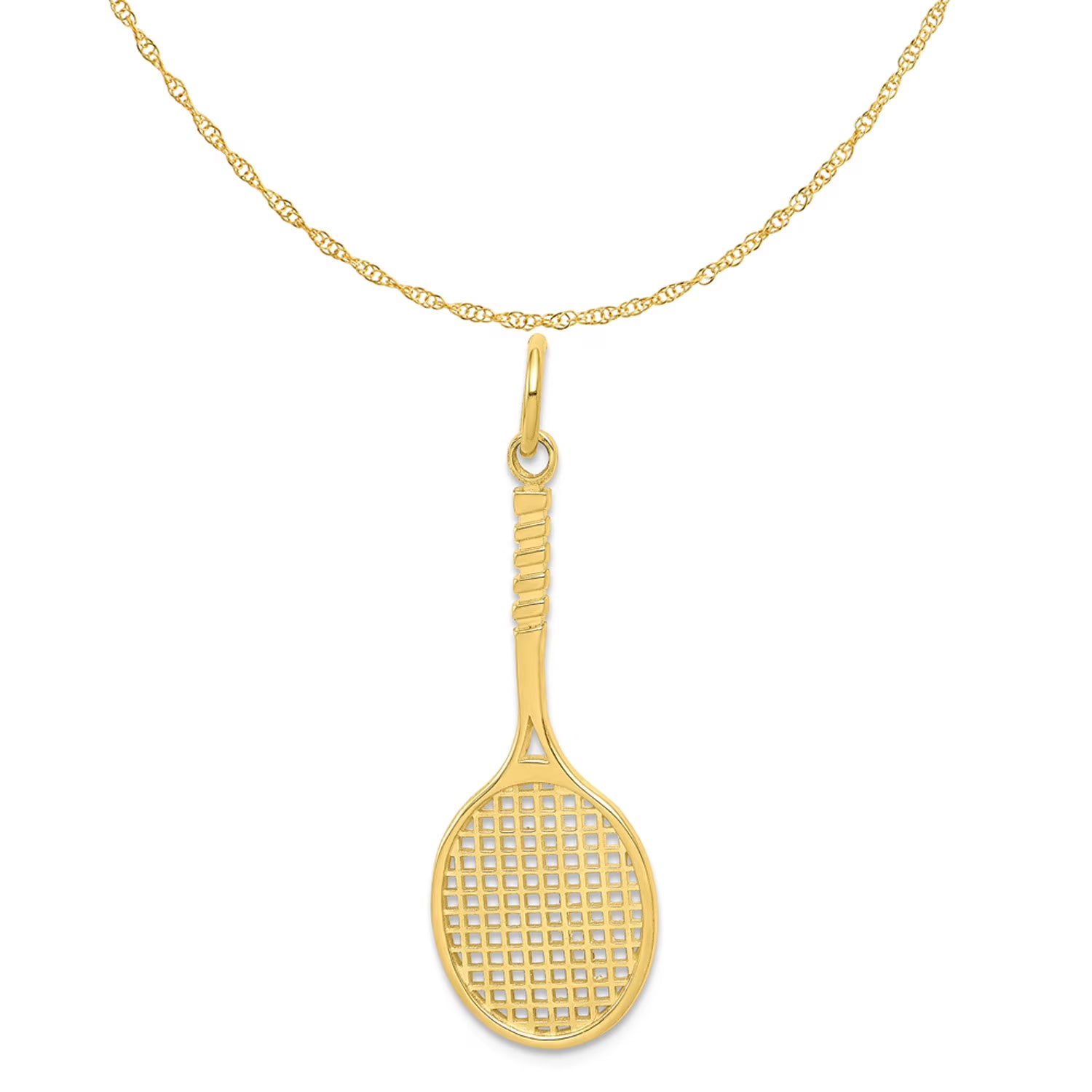 10K Yellow Gold Tennis Racquet Pendant Charm with 14K Yellow Gold Rope Chain Necklace 18'' K41696