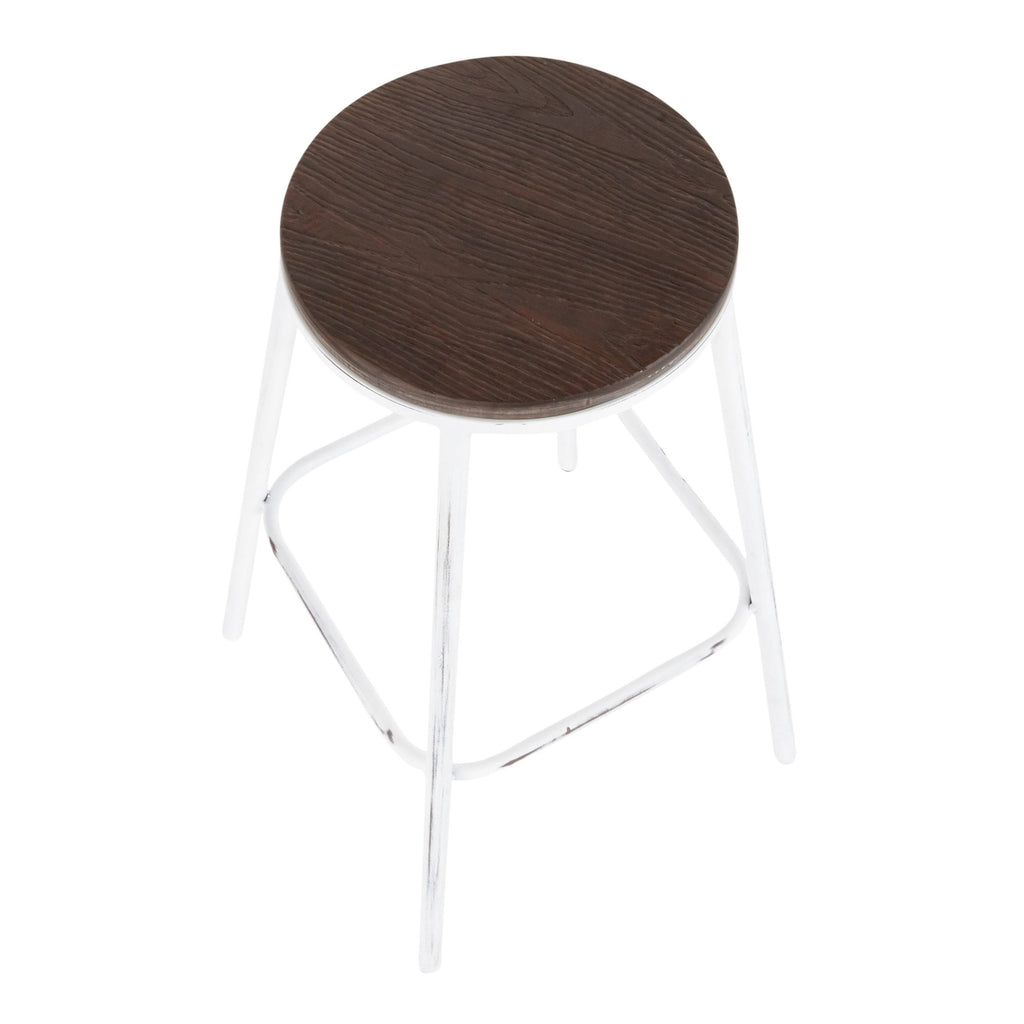 Industrial Round Bar Stool (Set of 2) Vintage White/Espresso V82799