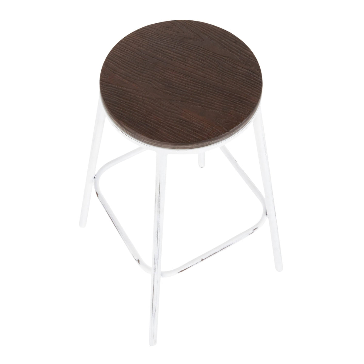 Industrial Round Bar Stool (Set of 2) Vintage White/Espresso V82799