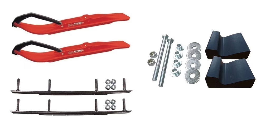 Red XT Snowmobile Skis with 10" Round Bars Complete Kit E846581