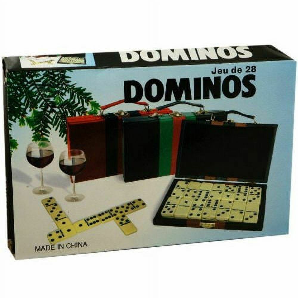Ivory and Black Tile Dominoes with Metal Spinners in Travel Case S92617