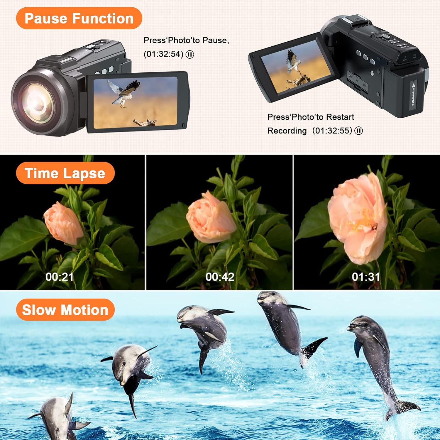 4K Video Camera Camcorder with Anti-Shake, 48MP WiFi 3 Inch IPS Touch Screen 16X Zoom Digital Camera Recorder with IR Night Version, Battery Charger, Microphone T47128