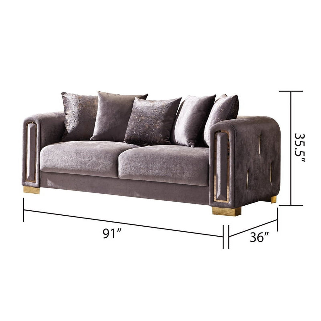 Gray Velvet 2Pc Living Room Set With Wood D30999