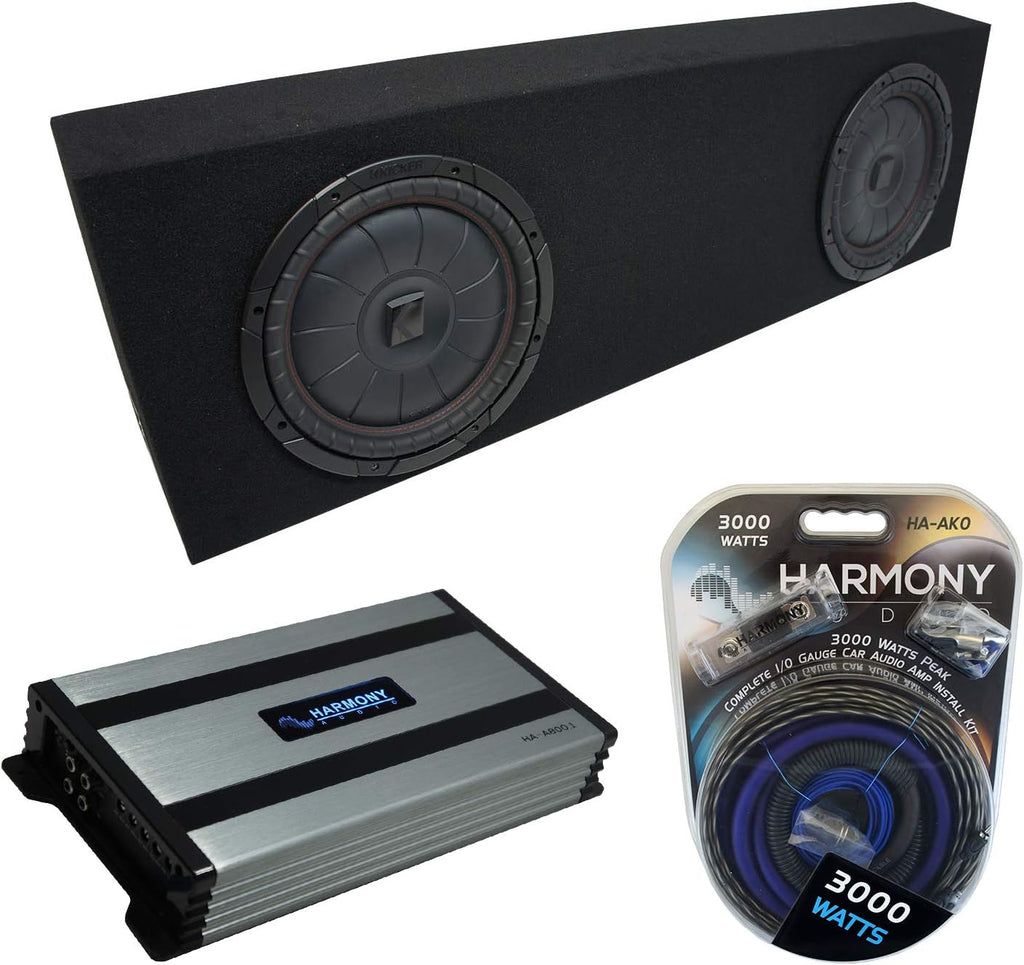 Dual 10 Black Sub Box Enclosure & Amp O7880