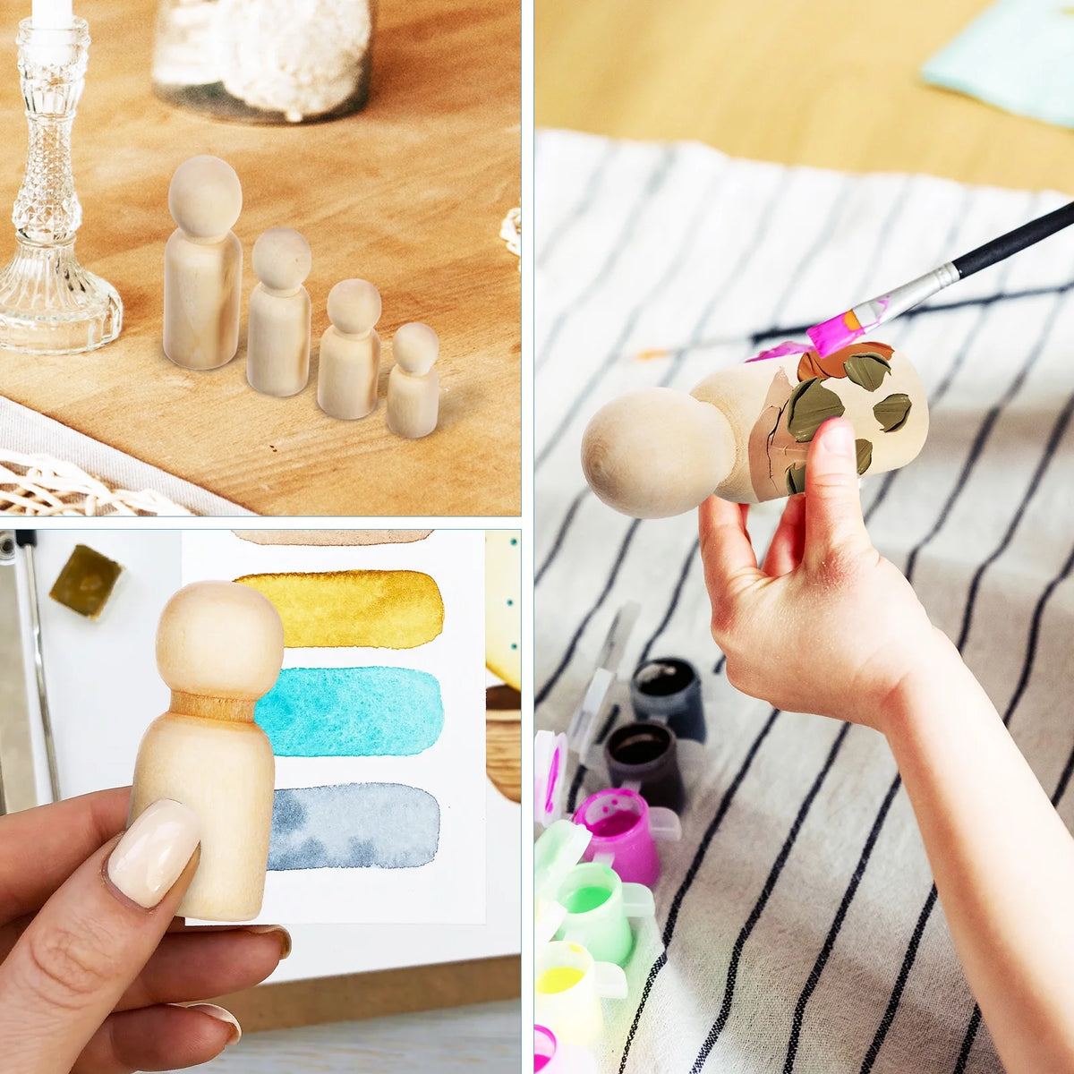 50 Pcs Wooden Peg Dolls Blank Craft Painting E280