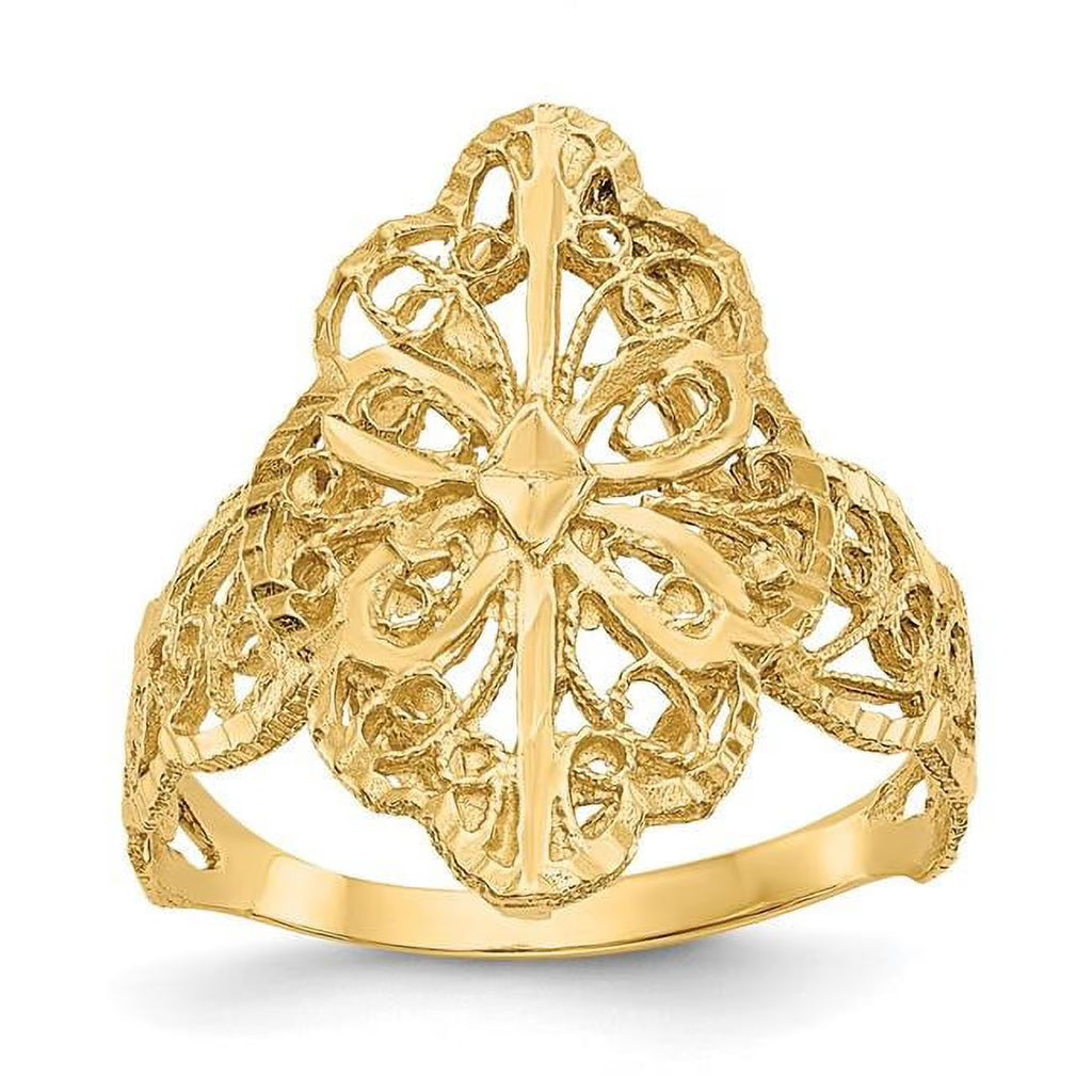 14K Yellow Gold Diamond-Cut Filigree Ring - Size 6 W55041