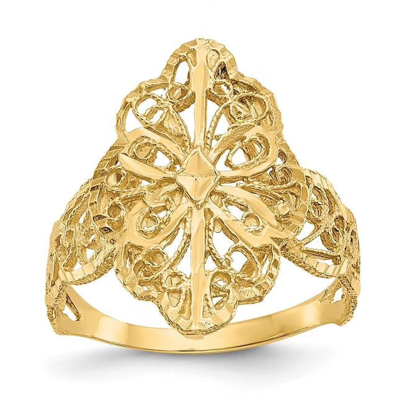 14K Yellow Gold Diamond-Cut Filigree Ring - Size 6 W55041
