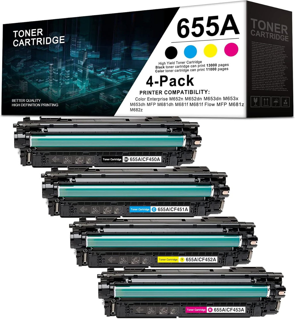 4 Pack Toner Cartridge Replacement for HP Color Enterprise M652n M652dn M653dn M653x M653dh MFP M681dh M681f Flow MFP M681f M681z M682z U795
