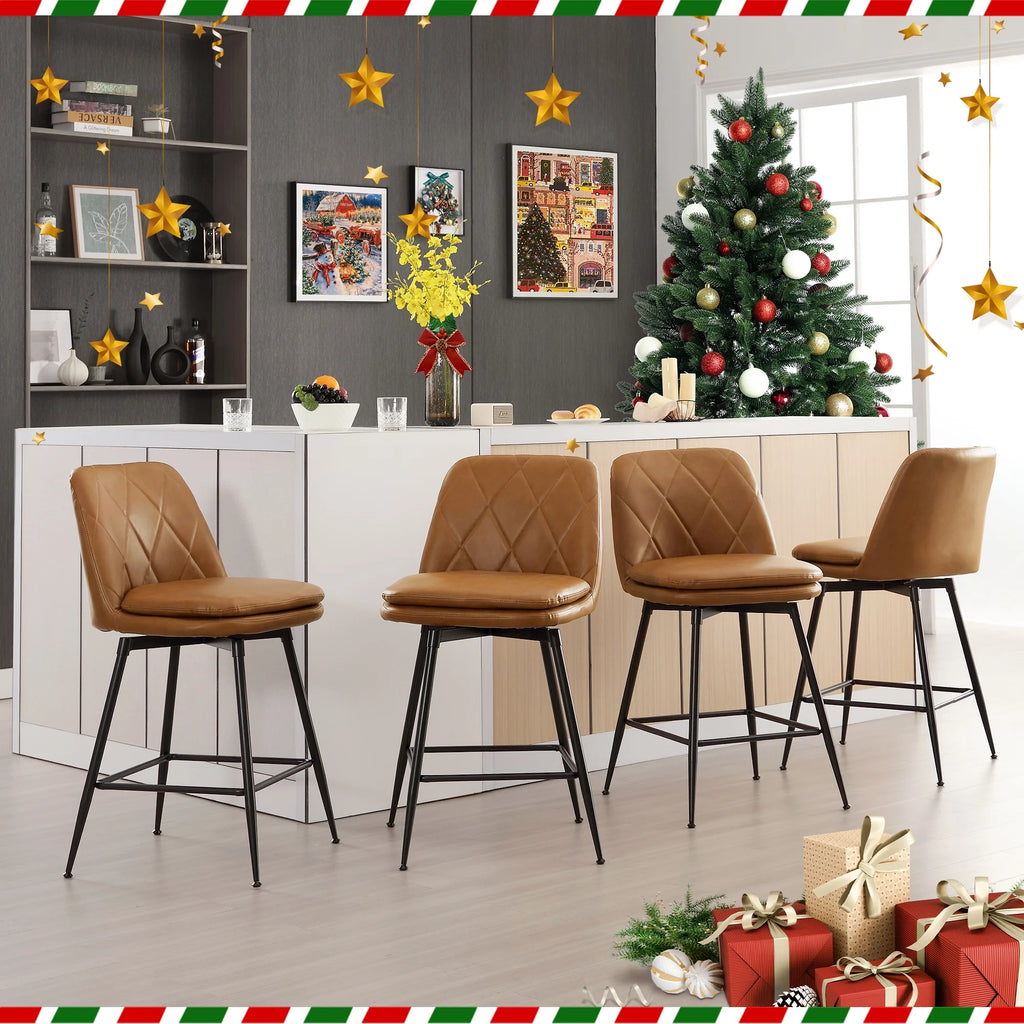Brown Faux Leather Swivel Counter Height Bar Stools Set of 4 T94677