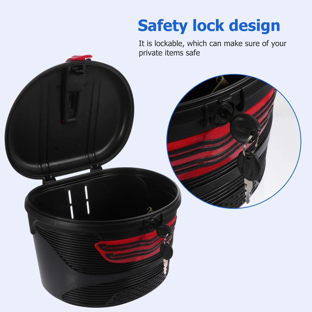 Red Electric Mountain Bike Front Frame Hanging Plastic Storage Basket with Lock M38213
