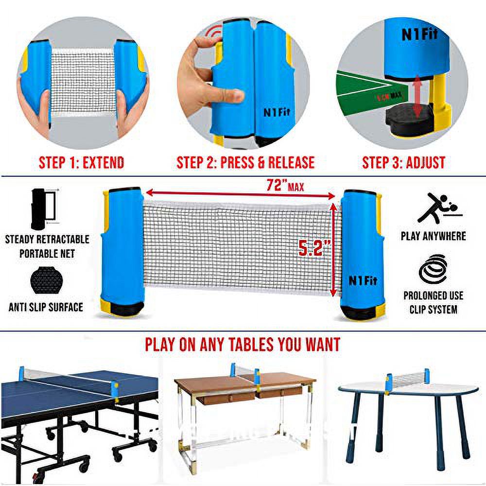 4 Professional Table Tennis Rackets, Retractable Net, 6 Balls, Carry Case Q50671