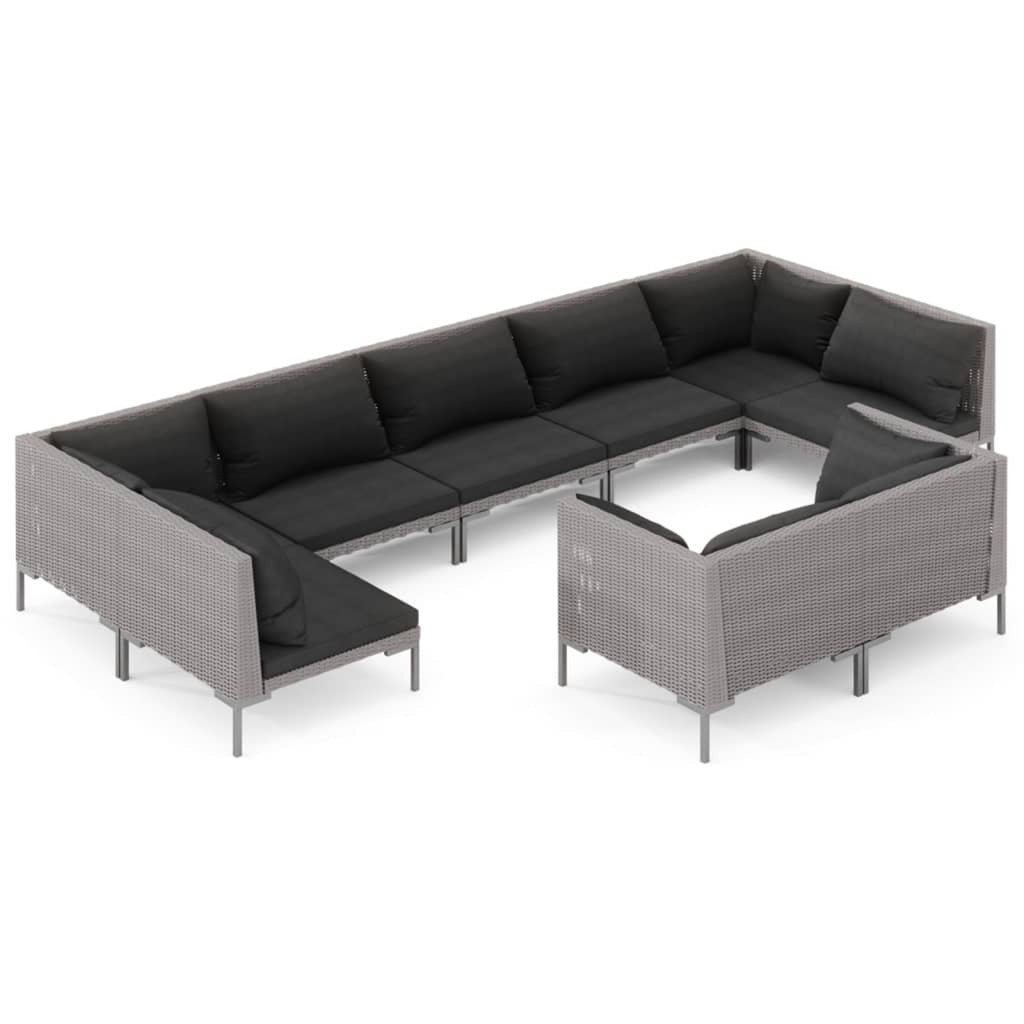 9 Piece Poly Rattan Patio Set with Cushions Dark Gray G1483