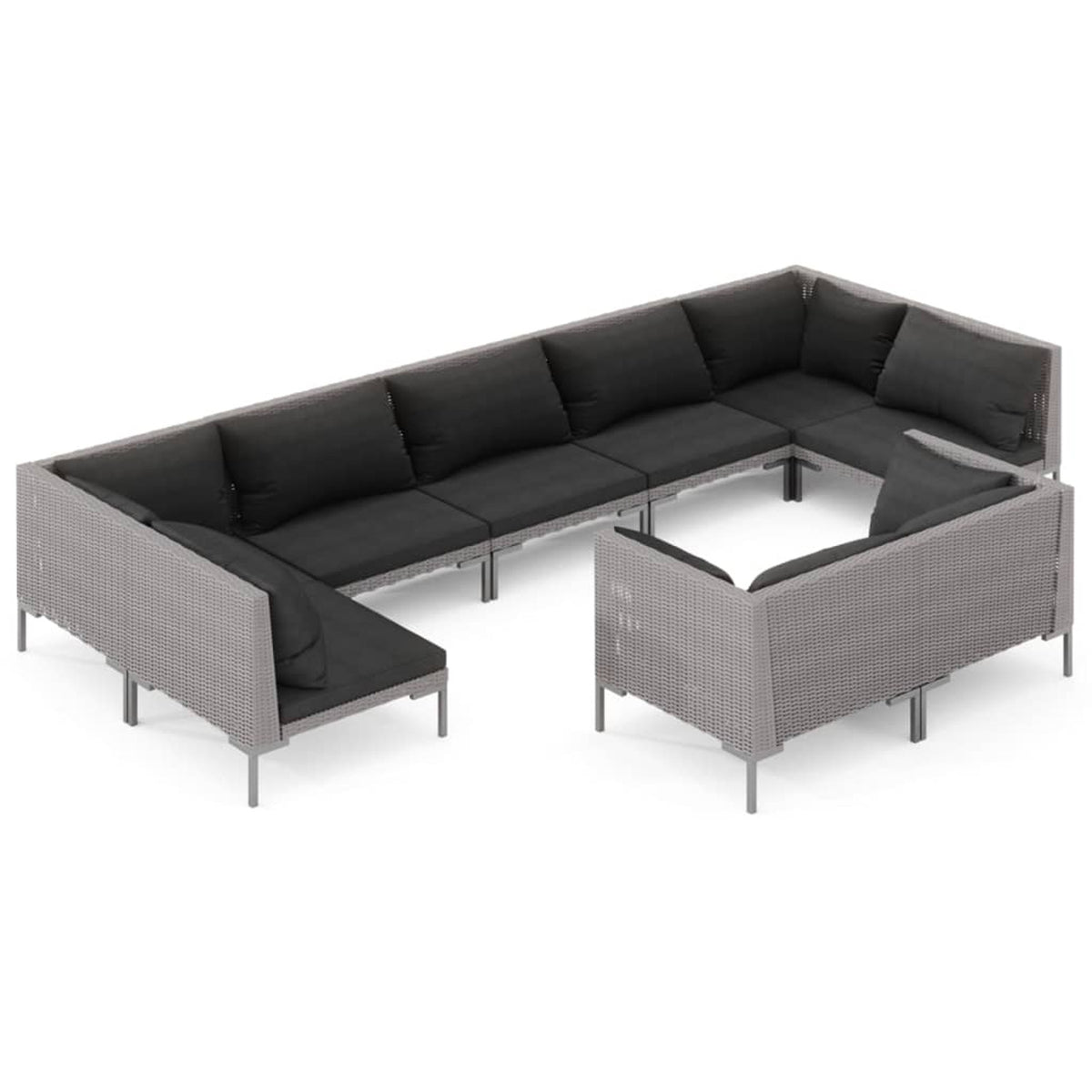 9 Piece Poly Rattan Patio Set with Cushions Dark Gray G1483