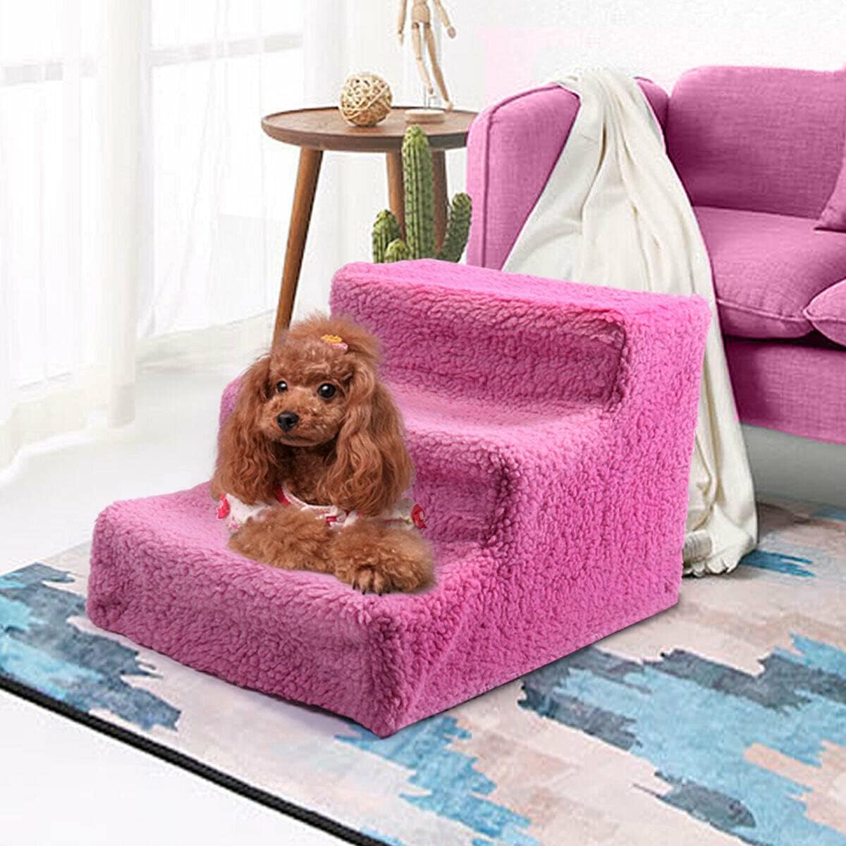 Pet Stairs 3 Steps Removable Non-Slip Dog Steps Pink Pack of 2 G5983