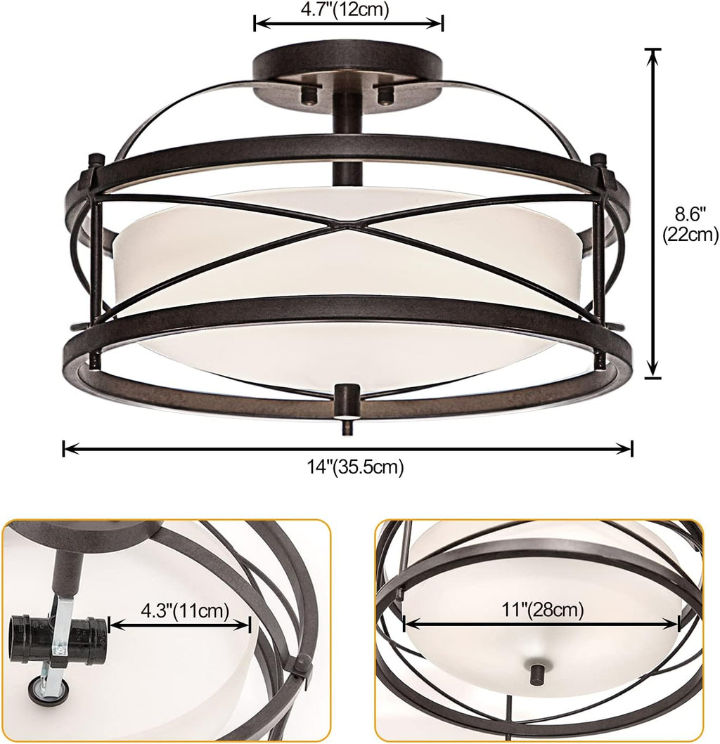 Bronze Metal Cage Semi Flush Mount Ceiling Light B856